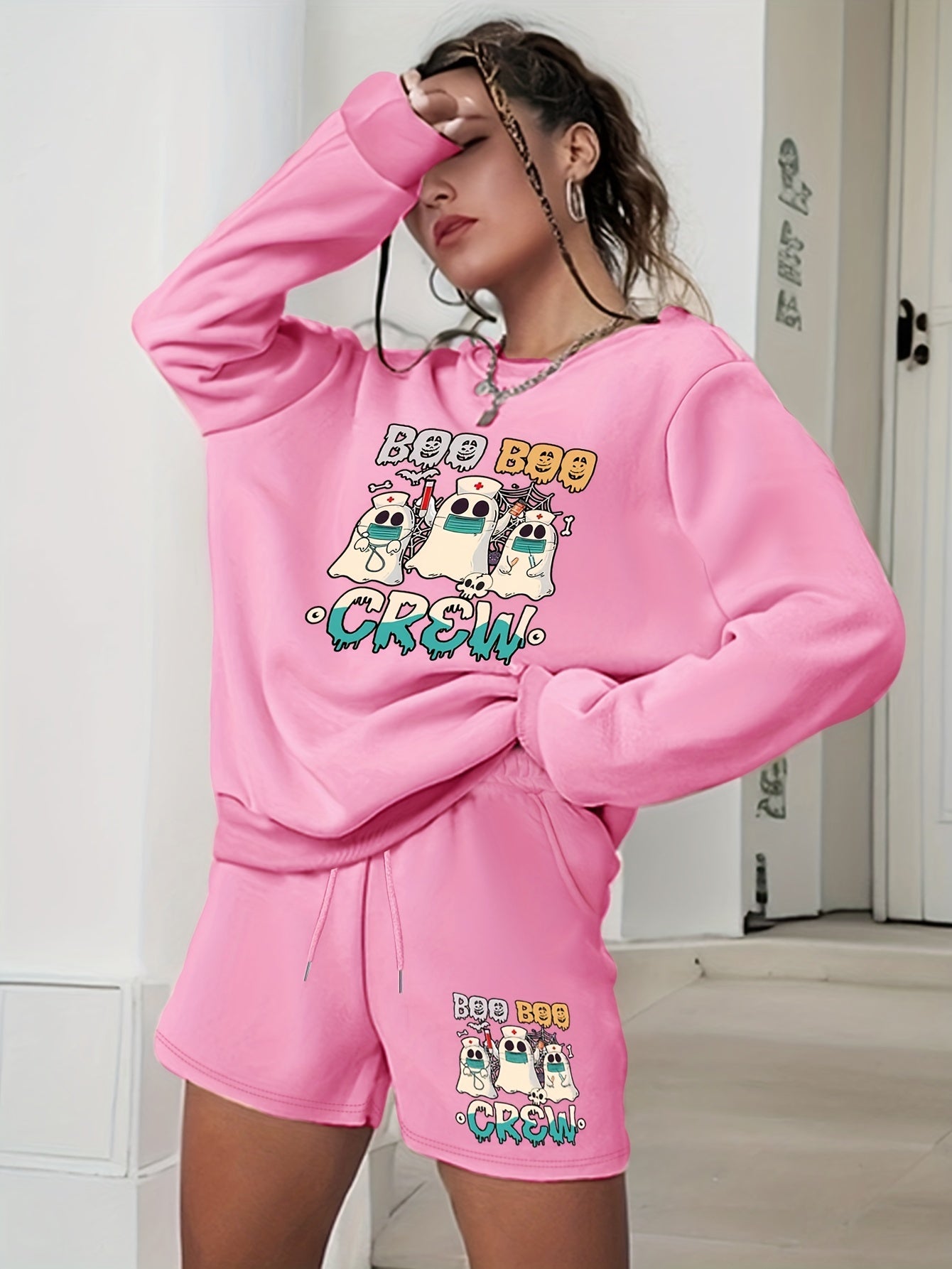 Halloween 2pcs Set Sweatshirt & Shorts Outfit