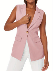 Single Button Lapel Neck Blazer Vest Casual Vest Women's Clothing