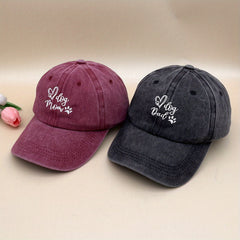 2pcs Dog Mom Couple Baseball Cap Washed Distressed Embroidery Dad Hat