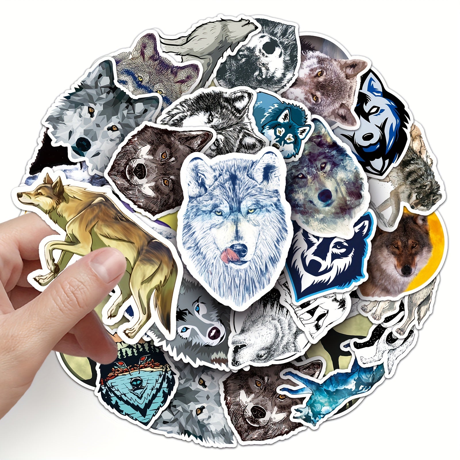 50pcs Wolf Pattern Waterproof Stickers for Water Bottles Laptops Scrapbooks