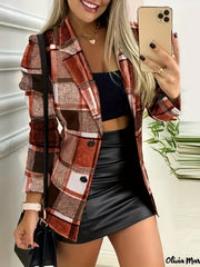 Plaid Print Button Blazer Women's Long Sleeve Lapel Collar