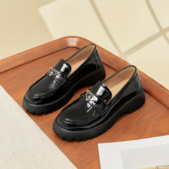 Women's Chunky Heel Loafers Comfortable Closed Toe Slip-On Shoes