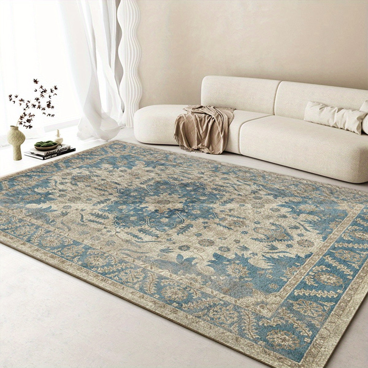 Vintage Nordic Bohemian Living Room Carpet Sofa Coffee Table Washable Entry Rug