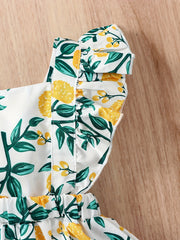 Baby Girls Casual Yellow Flower Print Sleeveless Dress For Summer