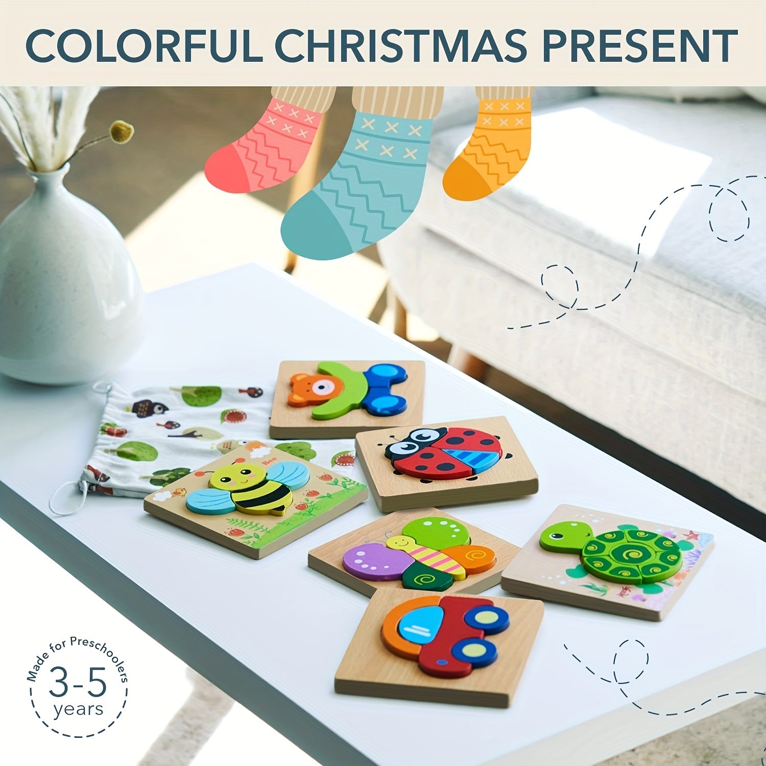 Wooden Animal Puzzles For Toddlers Educational Toys Gift Bright Vibrant Shapes