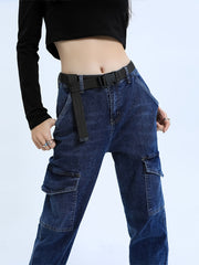 Cargo Pants Elastic Waist Cropped Jogger Pants Women's Denim Jeans