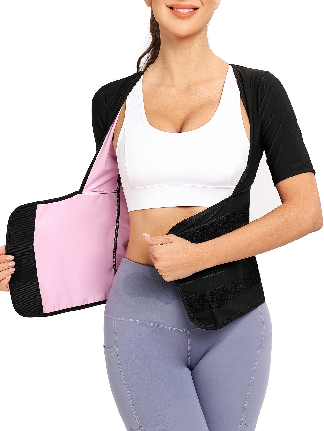 Women's Sauna Suit with Waist Trainer Short Sleeve for Gym & Fitness