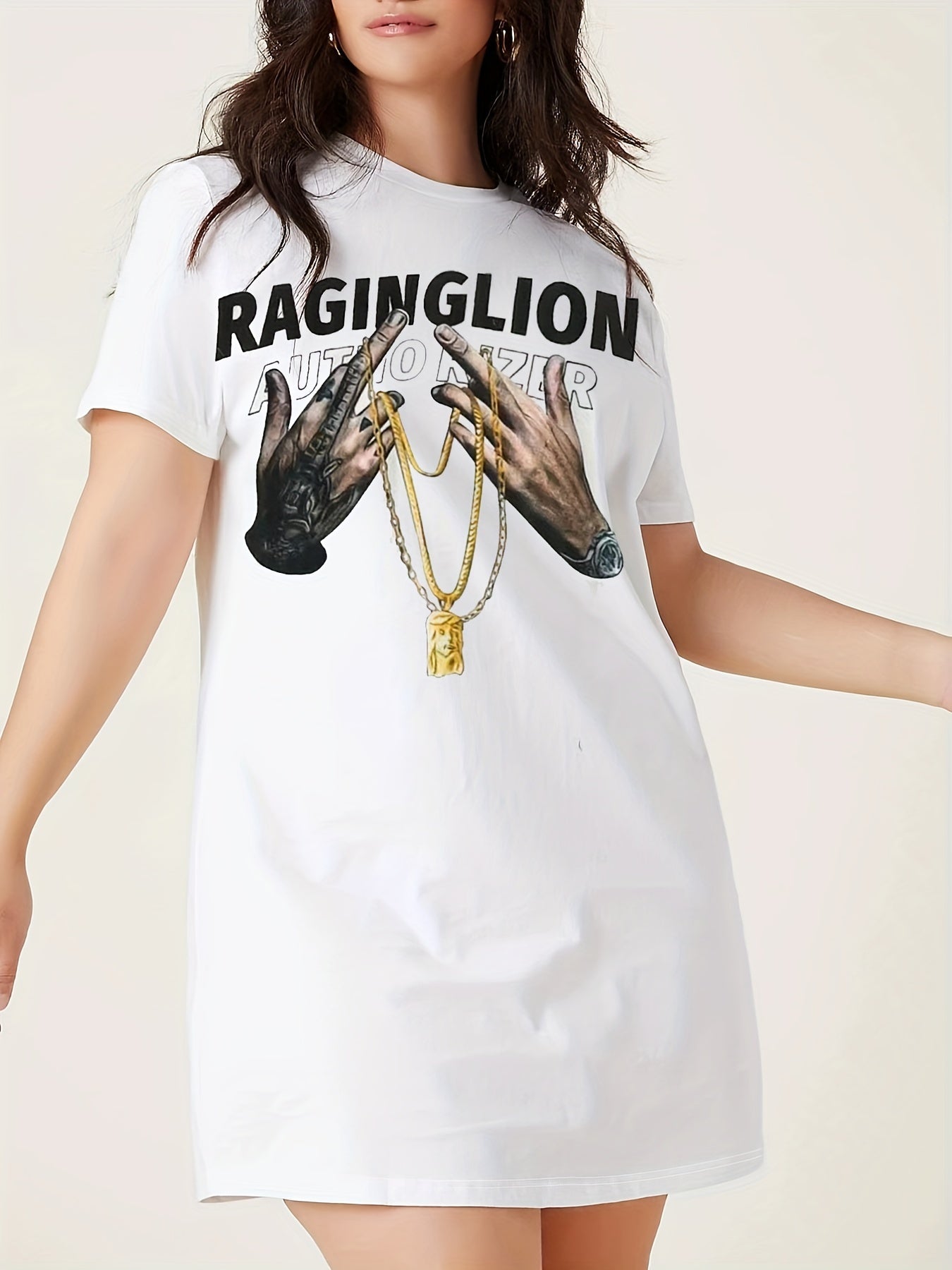 Casual Dress Women's Plus Letter & Graphic Print Short Sleeve