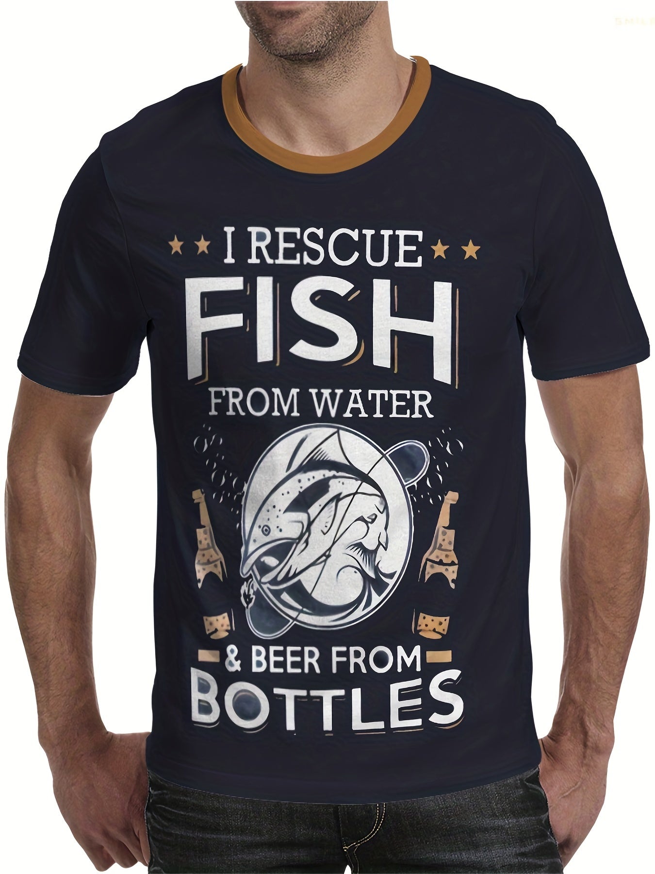 Men's Fish Graphic T Shirt Crew Neck Tee for Summer Outdoor Activities