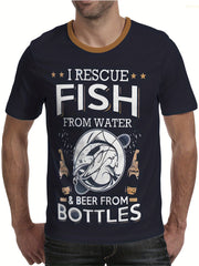 Men's Fish Graphic T Shirt Crew Neck Tee for Summer Outdoor Activities