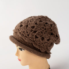 Women's Crochet Beanie Hat Warm Pullover Hat Soft Flower Double Layer Knitted