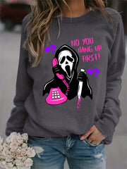 Halloween Ghost Call Print Loose Sweatshirt Women's Clothing