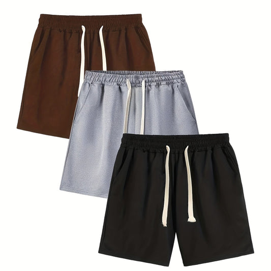 3 Pcs Men's Classic Comfy Elastic Waist Shorts for Summer