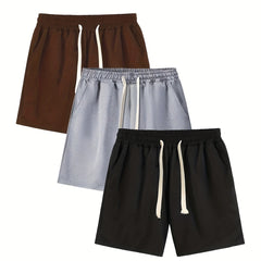 3 Pcs Men's Classic Comfy Elastic Waist Shorts for Summer