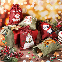 4pcs Burlap Christmas Bags 15 24 X 20 32 Cm Classic Style