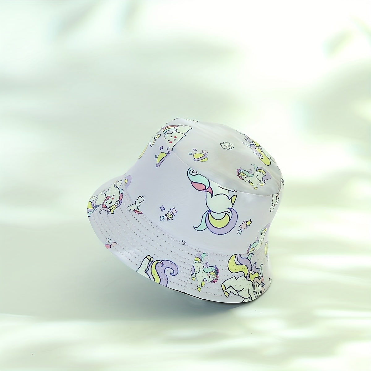 Girls Cartoon Unicorn Print Fisherman's Hat Sun Screen Bucket Cap