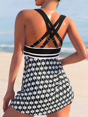 Modest Tankini Set Women's Plus Stripe & Polka Dot Print Two Piece Set