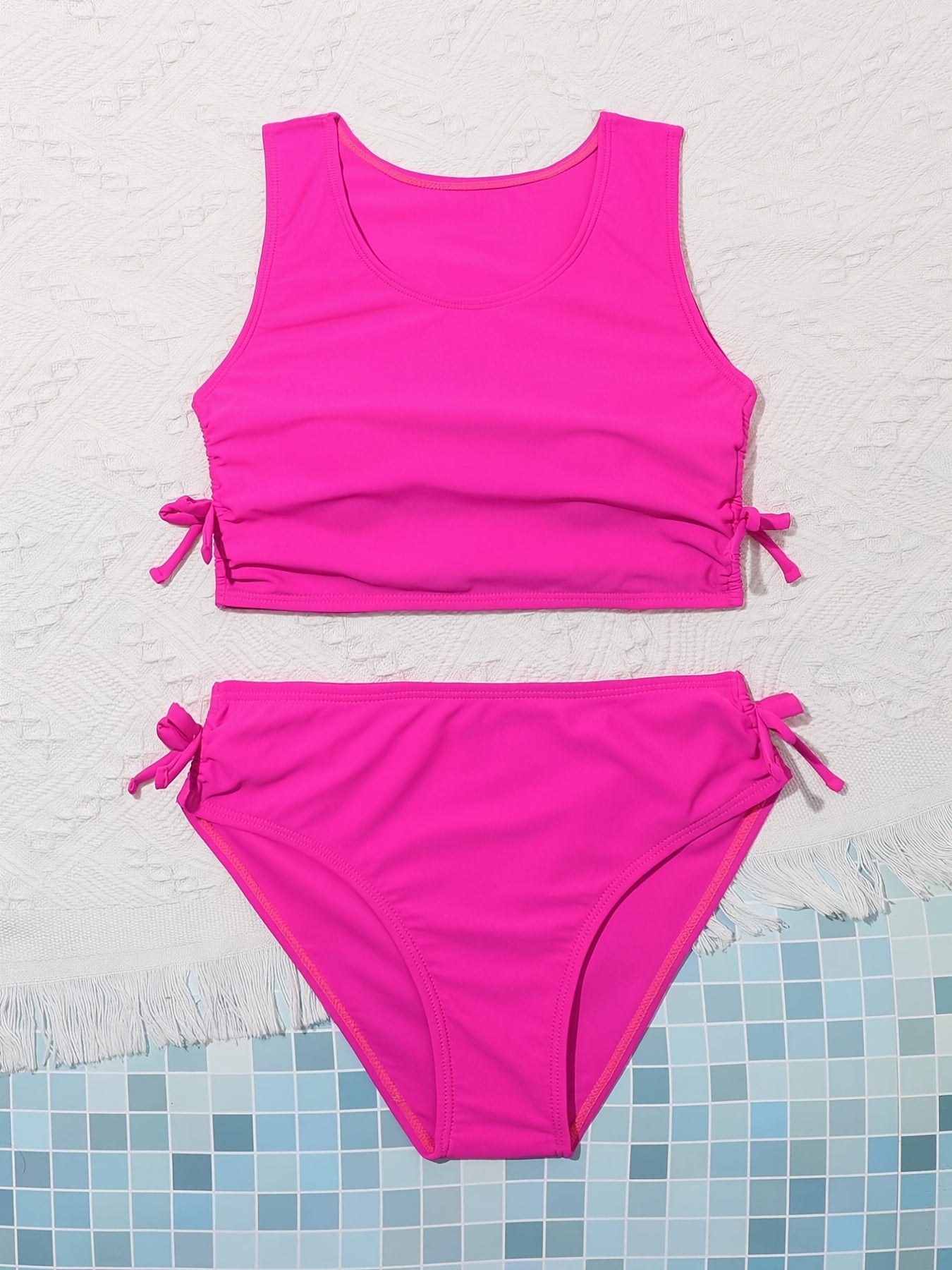 2pcs Girl's Solid Bikini Set Bowknot Bathing Suit for Beach Vacation