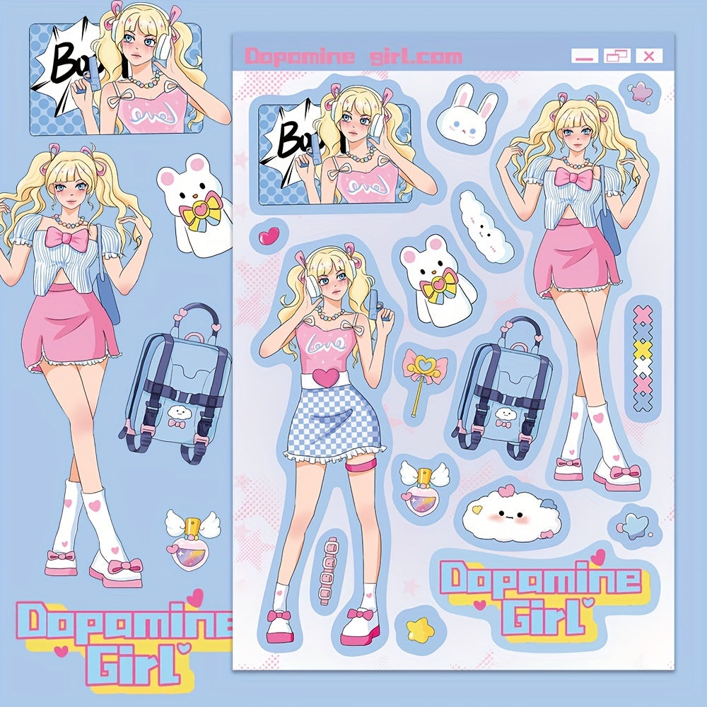 8pcs Dopamine Girl Dressing Stickers Water Cup Waterproof Decorative Stickers