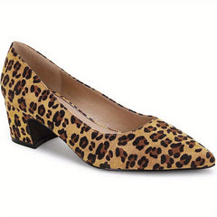 Leopard Print Low Heel Pointed Toe Slip On Pumps