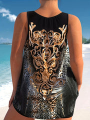 Modest Tankini Set Animal Print Tie Front Cami Top & Shorts