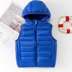 Boys Puffer Vest Hooded Zip Sleeveless Jacket Kids Clothes Winter