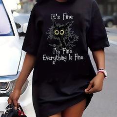 Cat & Letter Print Tee Dress