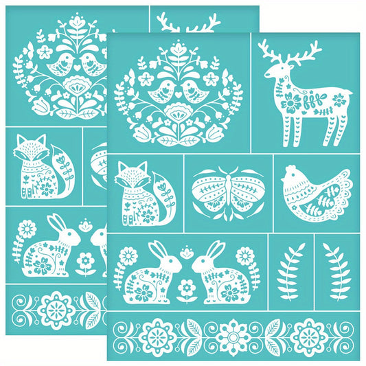 2pcs Folk Art Self Adhesive Silk Screen Printing Stencil