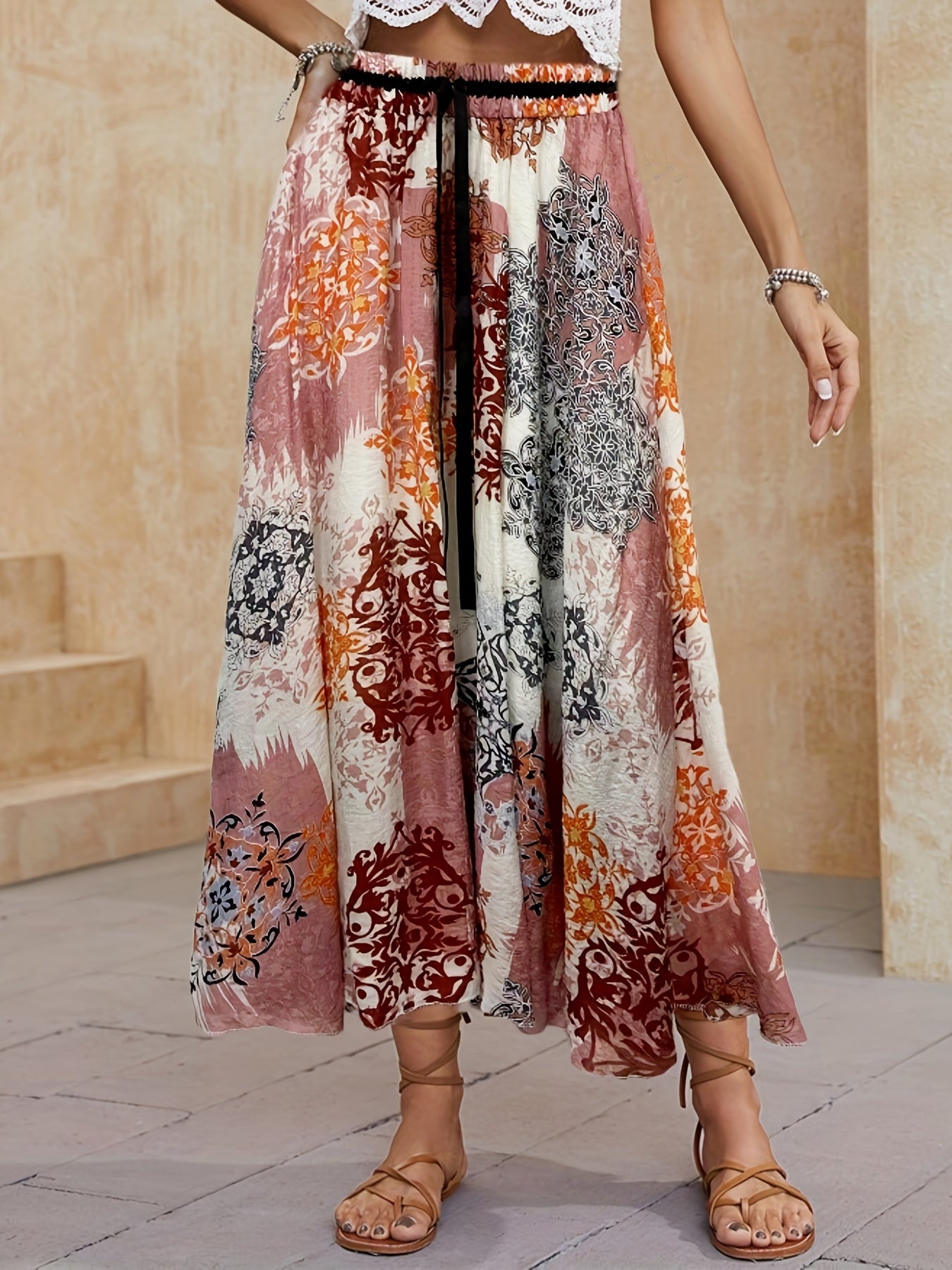 Floral Print Maxi Skirt High Waist Beach Skirt