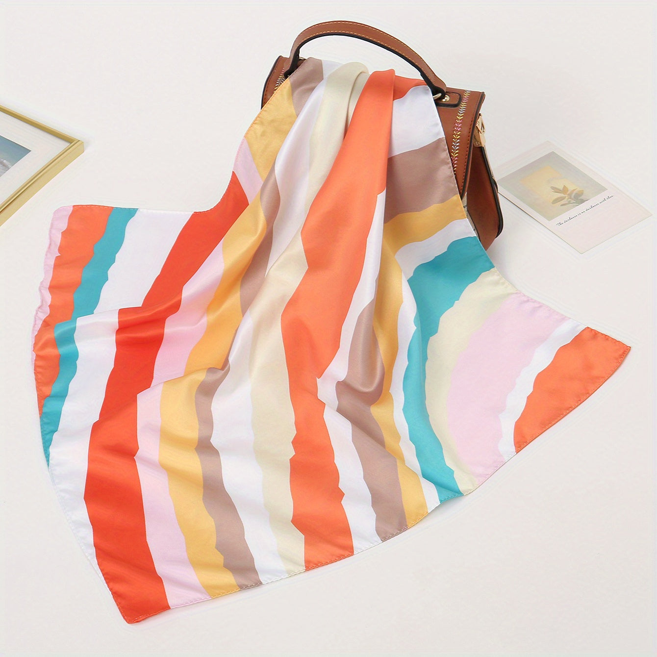 Colorful Striped Square Scarf Printed Casual Bandana Woman Neckerchief