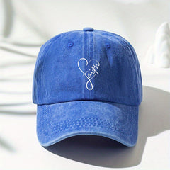 Faith Heart Print Baseball Cap Y2K Distressed Dad Hat