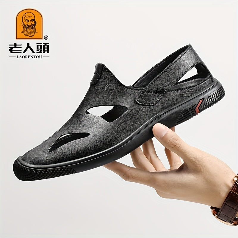LAORENTOU Men's Leather Non Slip Sandals Comfy Beach Shoes