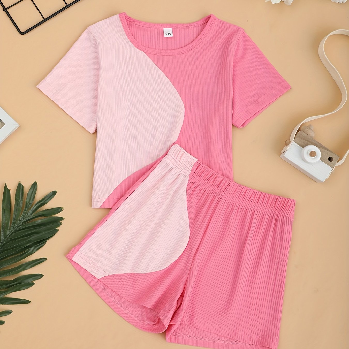 Girl's Ribbed T-shirt & Shorts Set for Summer