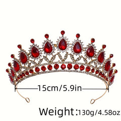 Red Crystal Bridal Jewelry Rhinestone Tiara Set for Women Bride Wedding