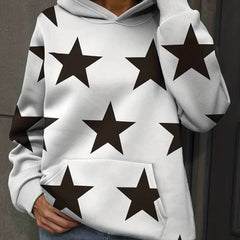 Star Print Hoodie Kangaroo Pocket Long Sleeve Sweatshirt