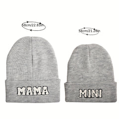 Parent Child Hat Mama Mini Letter Embroidery Woolen Knitted Hat