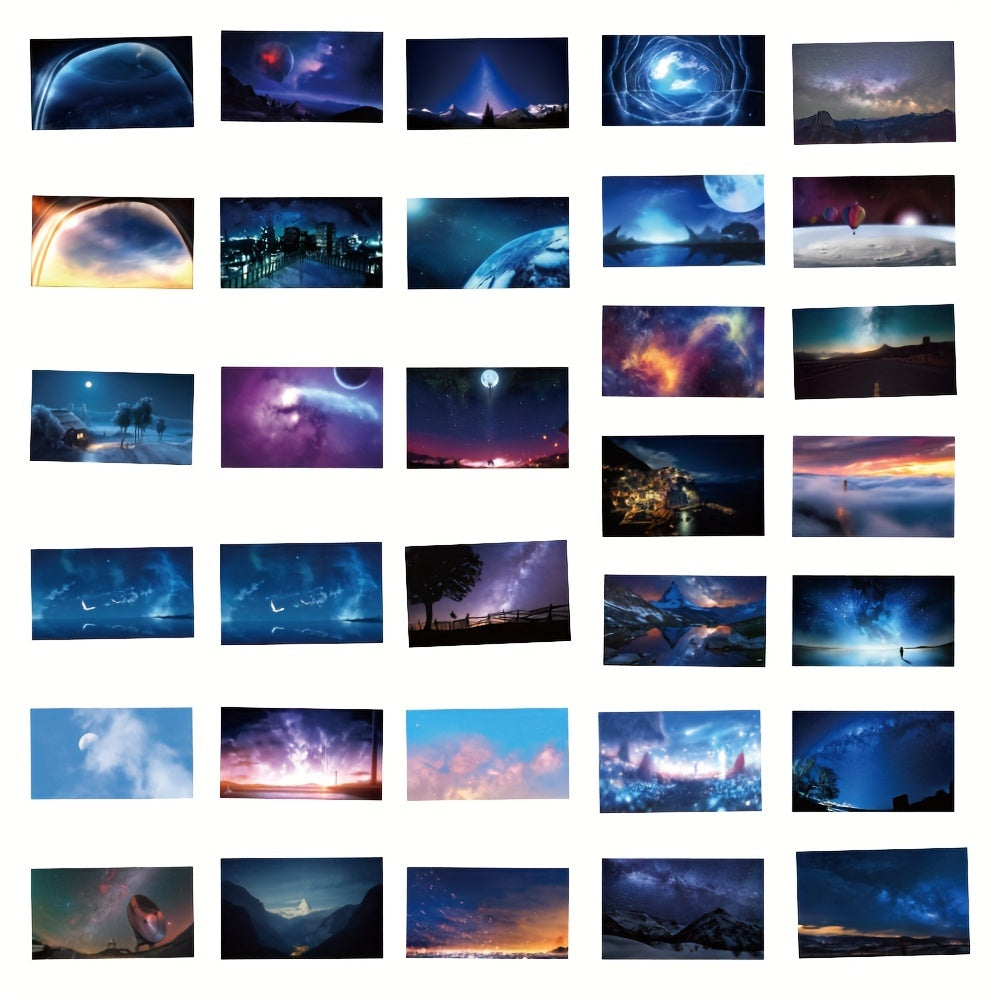 60pcs Starry Sky Cartoon Night Scenery Waterproof Sticker Pack