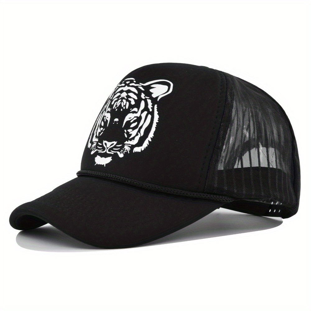 Tiger Print Trucker Hat Hip Hop Mesh Baseball Cap Adjustable Sunshade Dad Hats