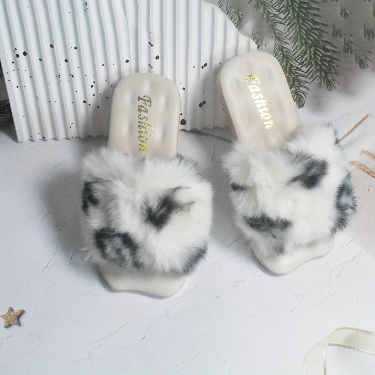 Fleece Open Toe Slippers Girls Non Slip Indoor Home Shopping