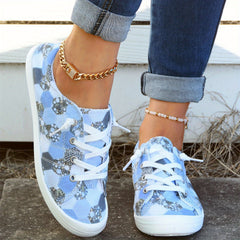 Geometric Pattern Canvas Lace Up Low Top Sneakers