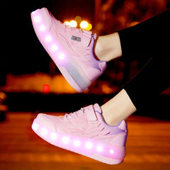 Girl's LED Light Up Roller Shoes with Hook and Loop Fastener
