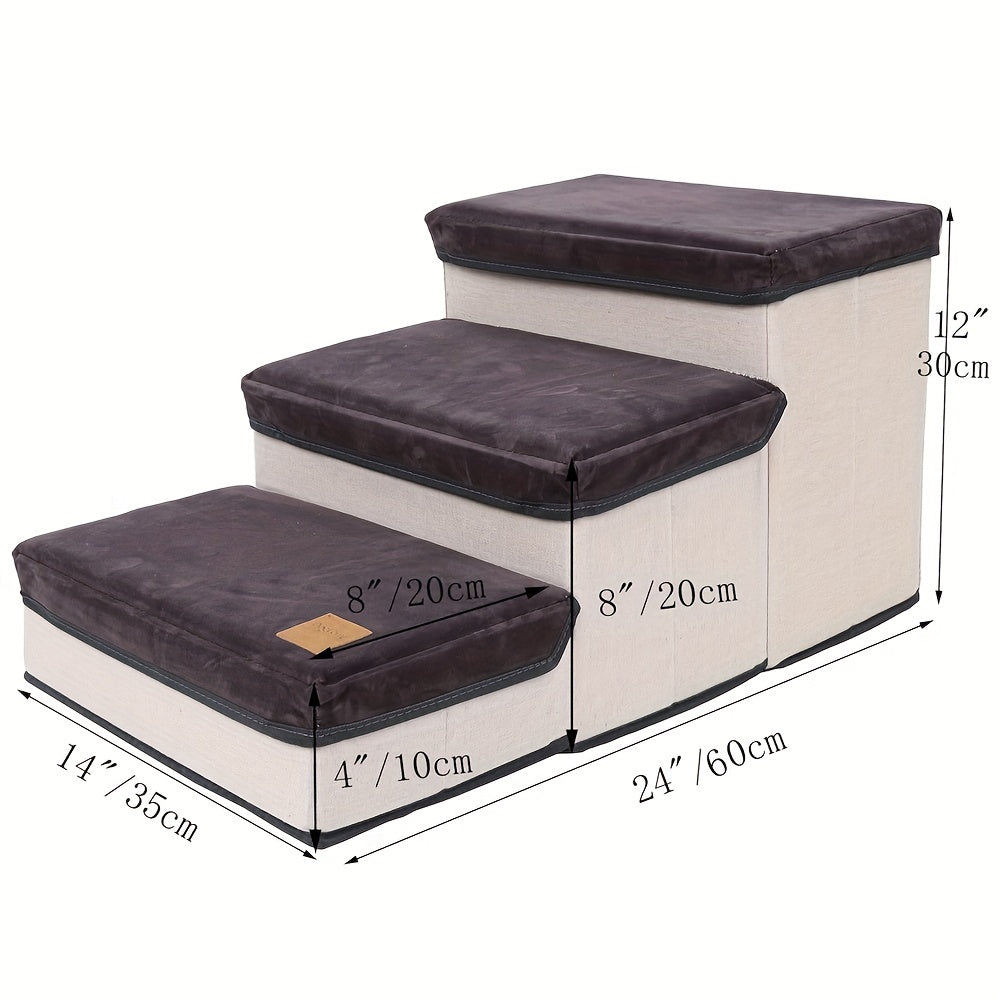 3 Tiers Foldable Pet Steps And Stairs For High Bed, Dog Cat Ramp For Small