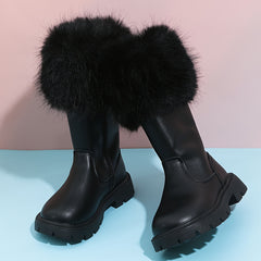Girls High Top Furry Boots Non Slip Warm Zip Up - Parties Street Style