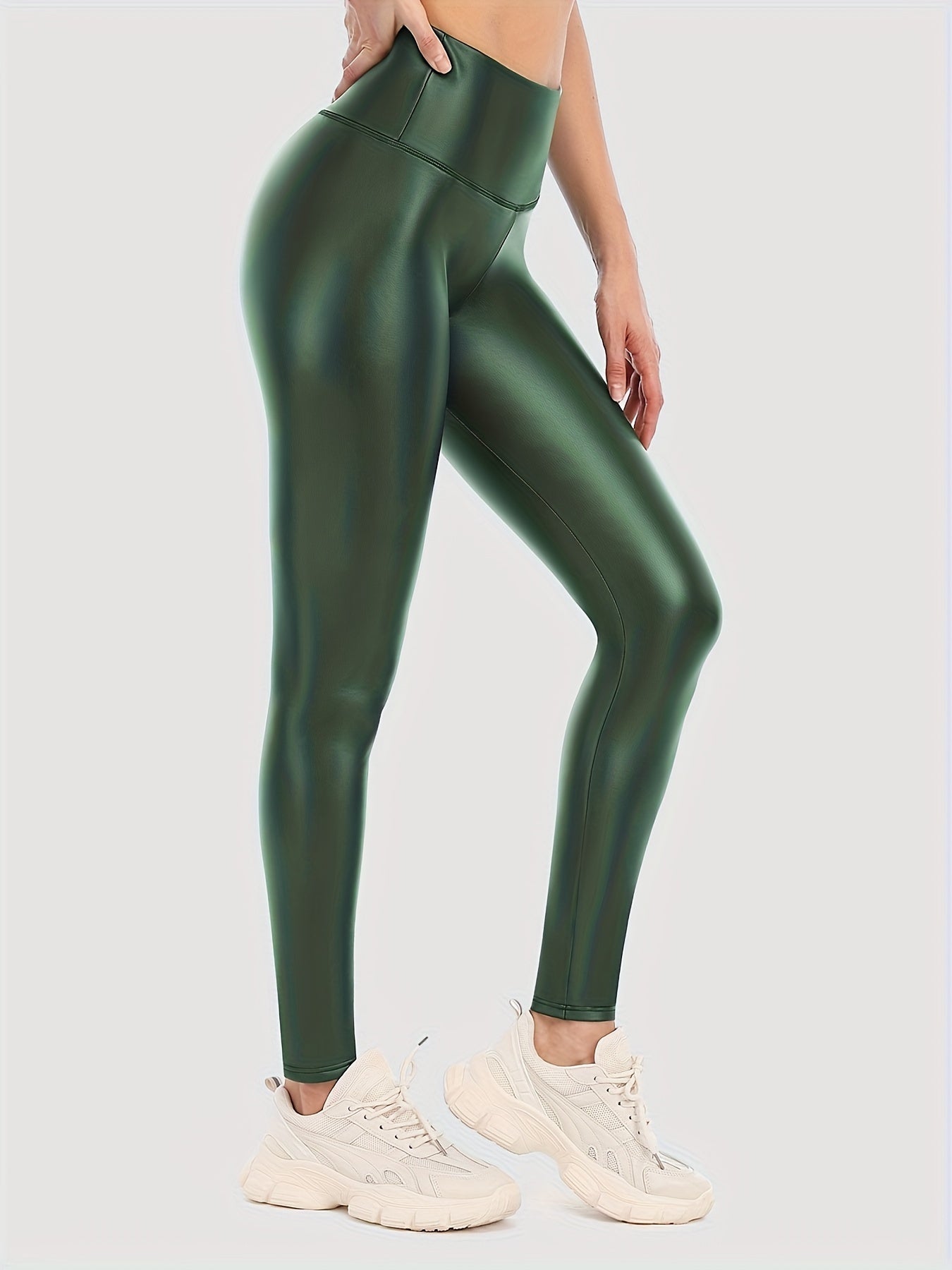 PU Leather Yoga Pants Fleece Lined Stretch Leggings