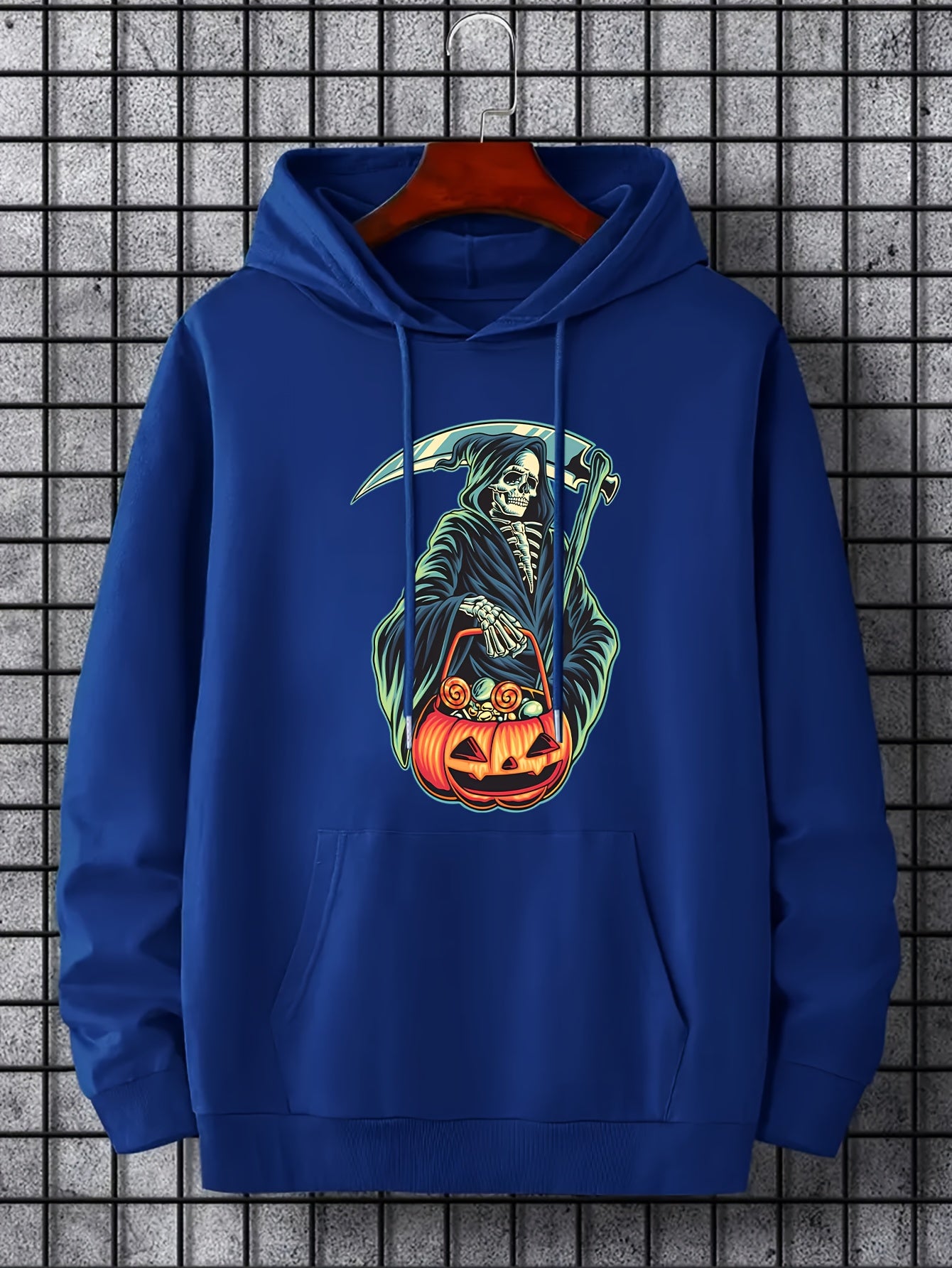 Men's Halloween Style Death Graphic Hoodie Casual Drawstring Sweatshirt
