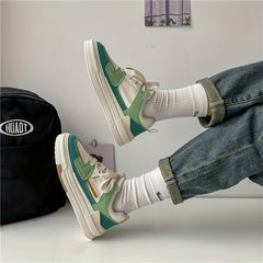 Colorblock Platform Skate Shoes Lace Up Trainers