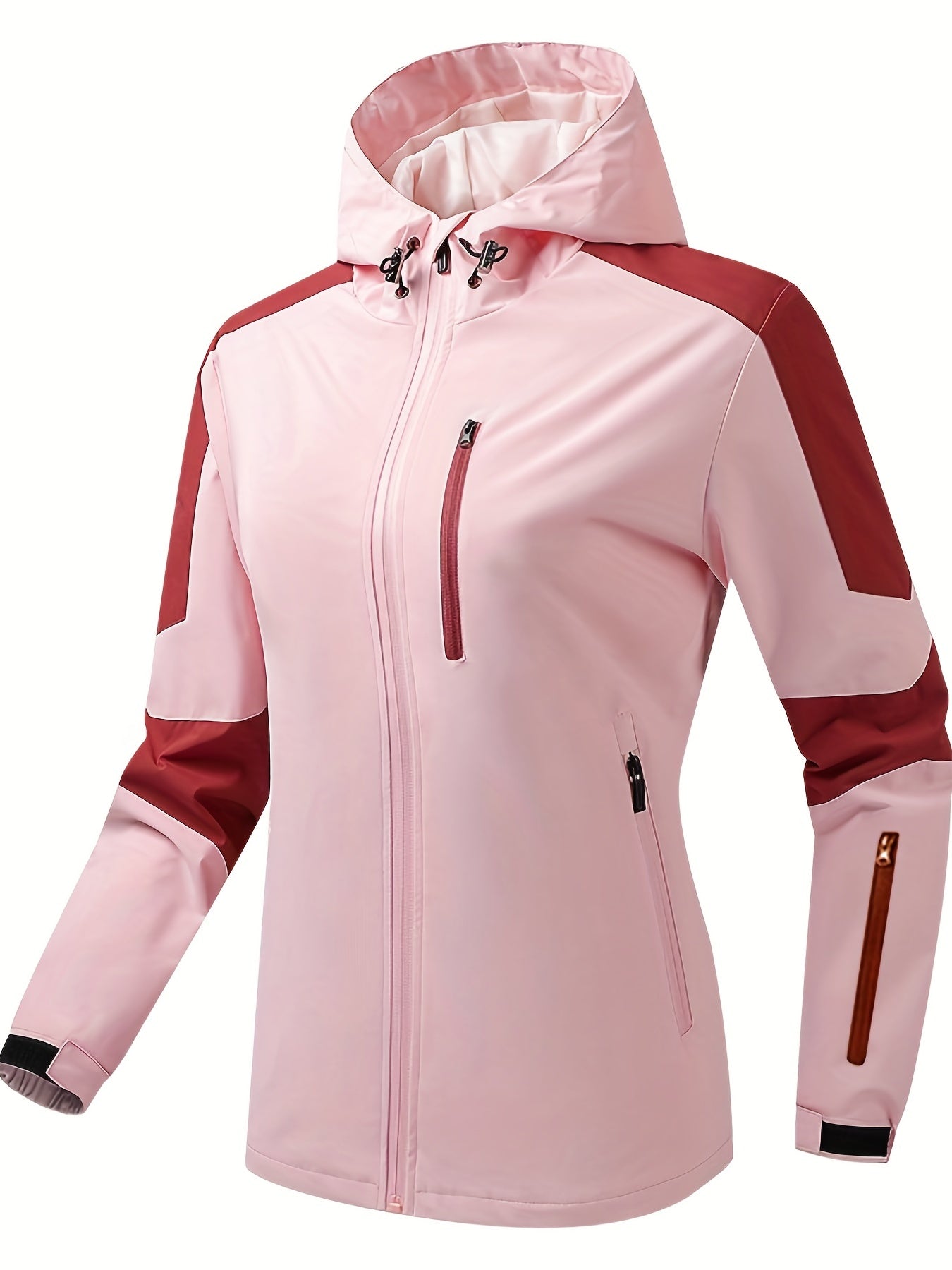 Women Waterproof Hooded Jacket with Zipper Pockets