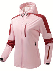 Women Waterproof Hooded Jacket with Zipper Pockets