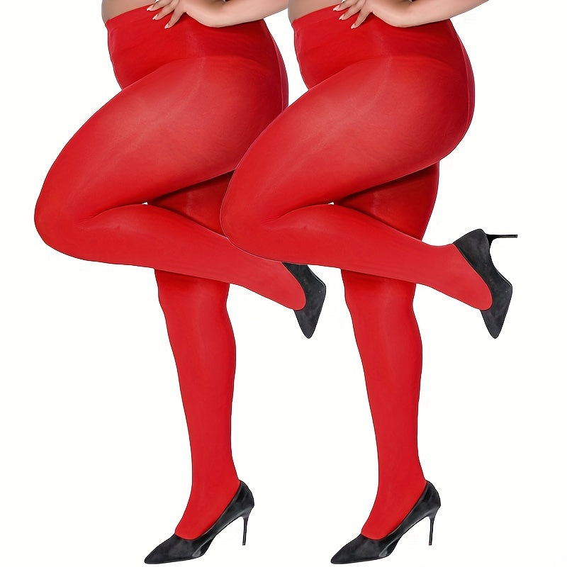 2 Pairs Plus Size Casual Pantyhose Set Women's Plus Elastic Control Top Tights