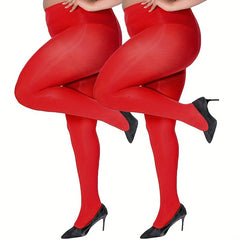 2 Pairs Plus Size Casual Pantyhose Set Women's Plus Elastic Control Top Tights